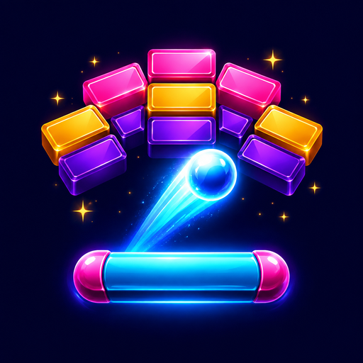 Neon Paddle Quest app icon — a glowing blue ball above a cyan and pink paddle beneath pink, gold and violet bricks